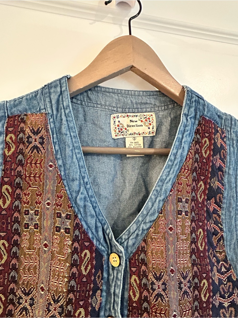 Vintage 90s Tapestry Denim Vest Blue Multi Size S - Picture 2 of 10